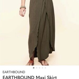 EARTHBOUND Army Green jersey knit maxi skirt with ruffled double slit detail